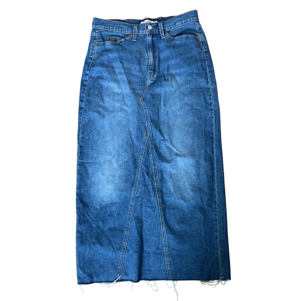 Levi Strauss Signature Denim Maxi Skirt Size 4 High Rise Raw Hem Medium Wash